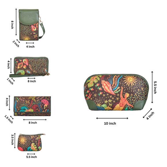 Printed Fabric Set–Trifold Wallet, Wristlet, Phone Wallet, Cosmetic& Coin Pouch - Picture 2 of 9